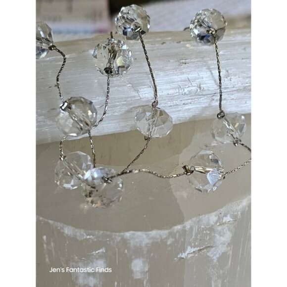 Multi Faceted Clear Glass Beaded Necklace Silver Tone Chain Adjustable 18-22" - Picture 5 of 8